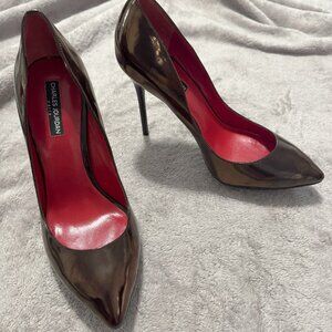 Charles Jordan Paris "Bridget" Classic Black Burgundy Iridescent Patent Pump
